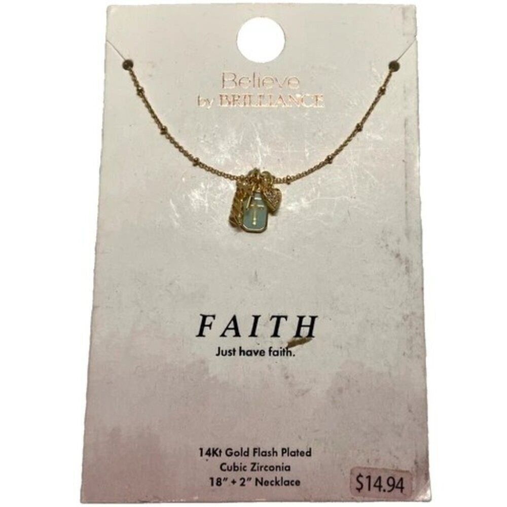 Believe by Brilliance Faith Charm 18" Necklace 14K Gold Flash Plated Jewelry NWT